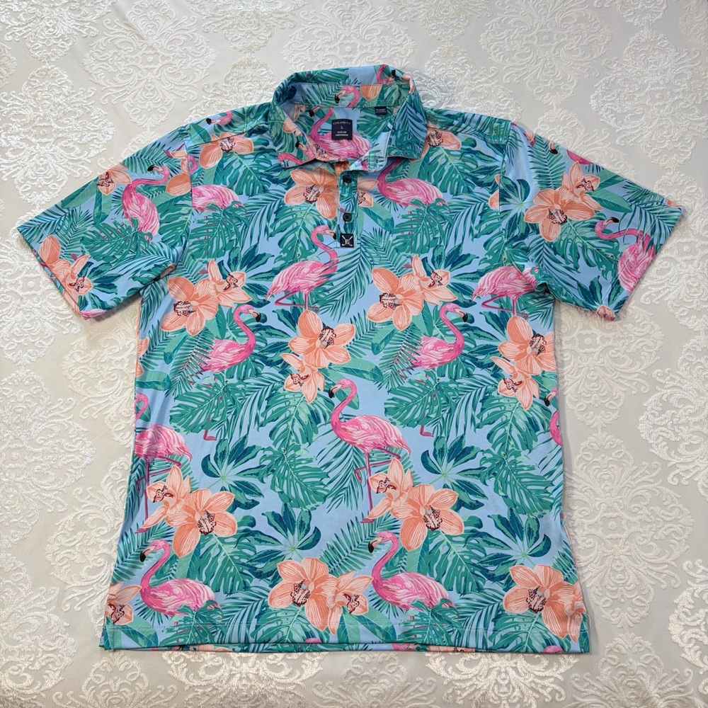 Construct Performance Golf Polo Tropical Flamingo Size Large